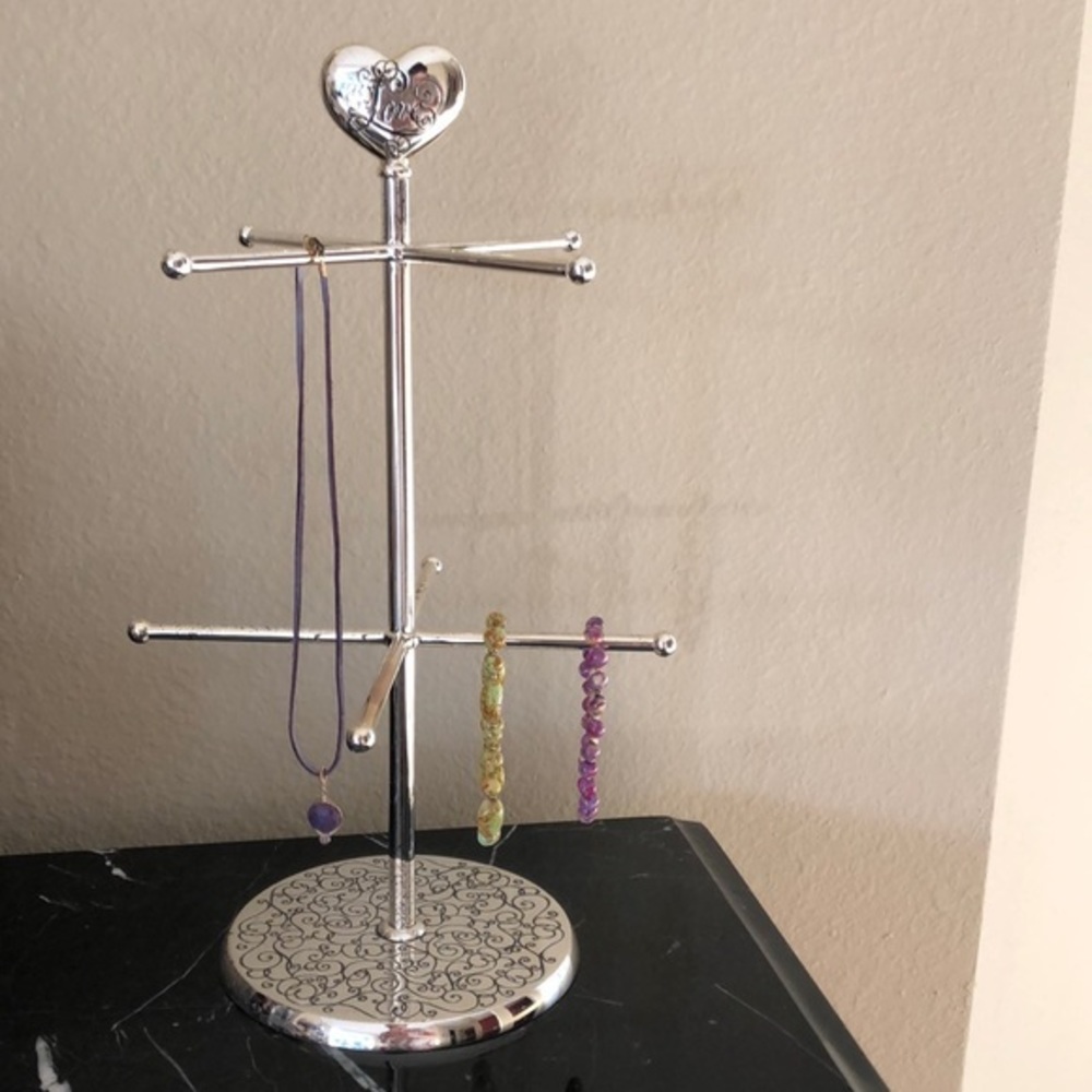 Carlton Cards Two Tier Silver Jewelry Tree - good preowned condition